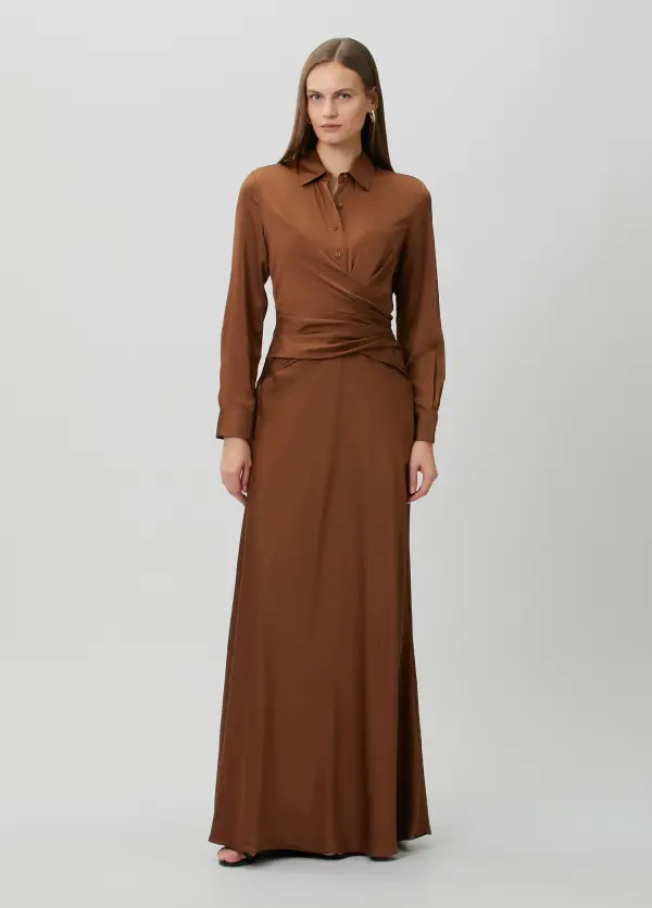 Taba Drape Detaylı Maksi Elbise