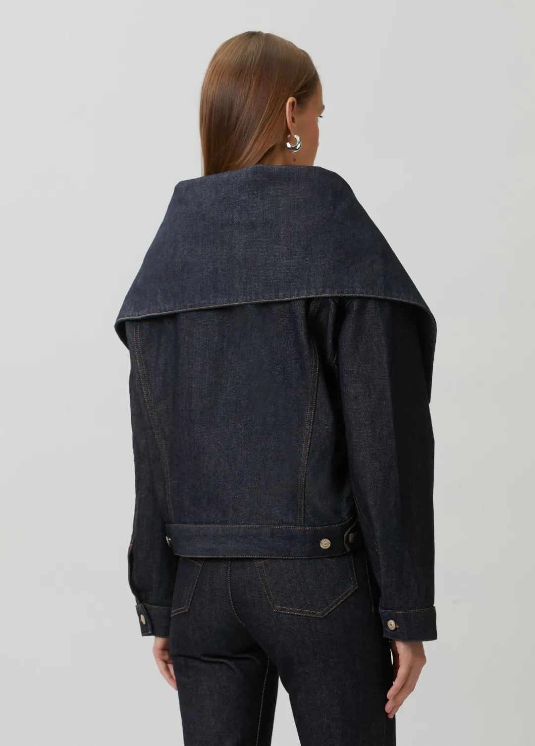Lacivert Boxy Fit Denim Ceket - 5