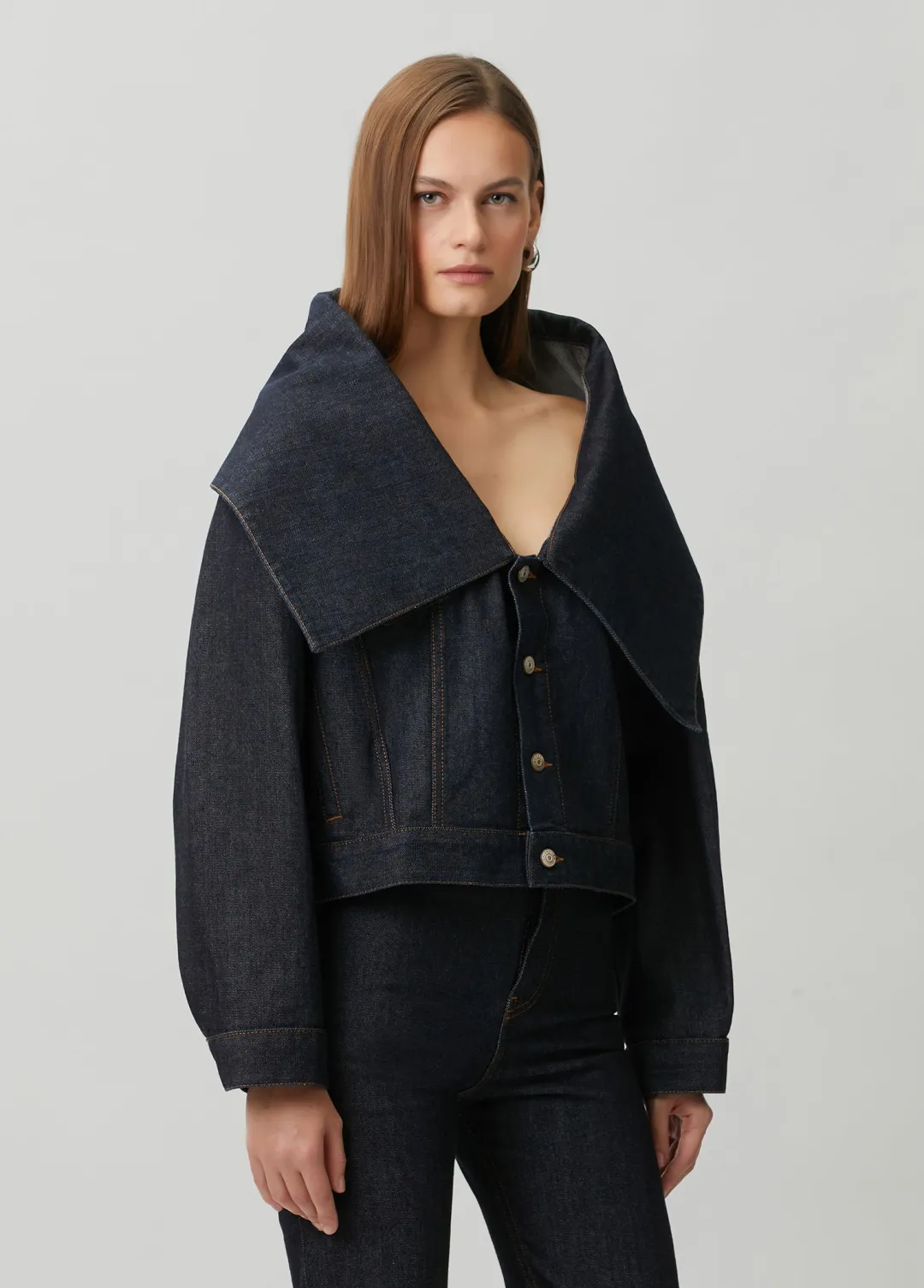 Lacivert Boxy Fit Denim Ceket - 4