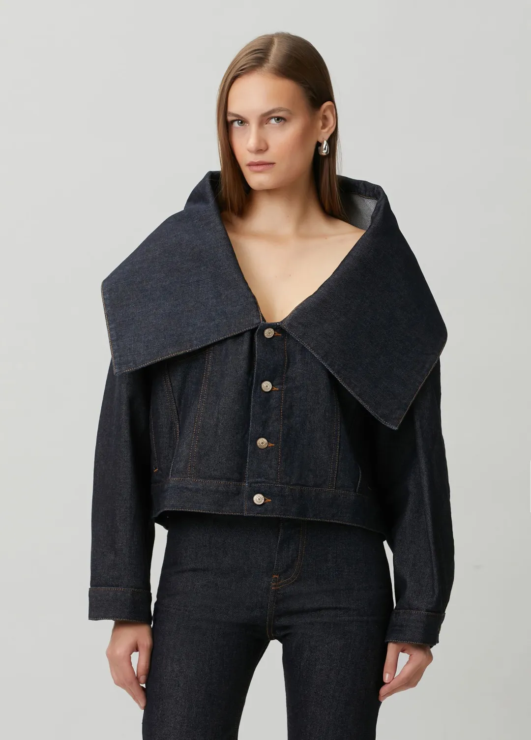 Lacivert Boxy Fit Denim Ceket - 2