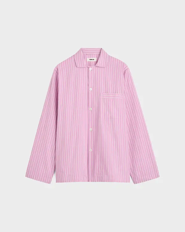 Pembe-Beyaz Poplin Erkek Pijama Üstü