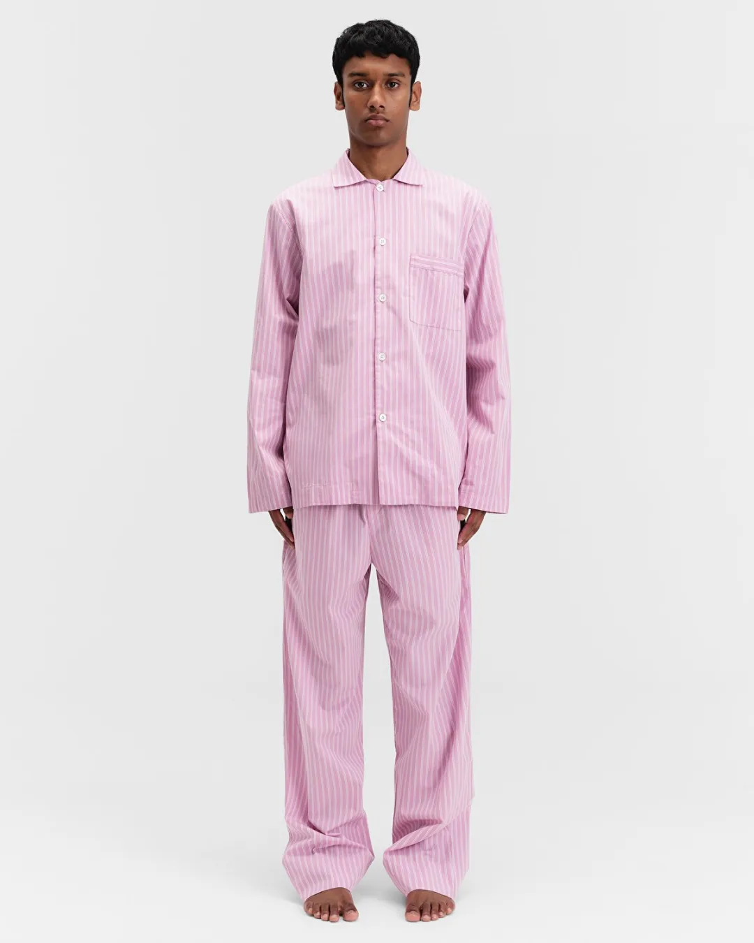 Pembe-Beyaz Poplin Erkek Pijama Üstü - 2