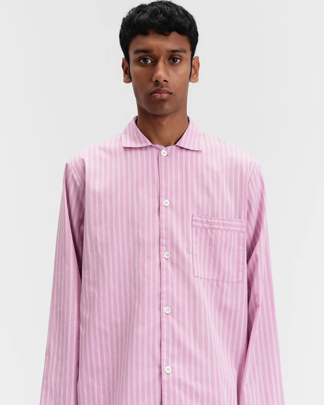 Pembe-Beyaz Poplin Erkek Pijama Üstü - 4