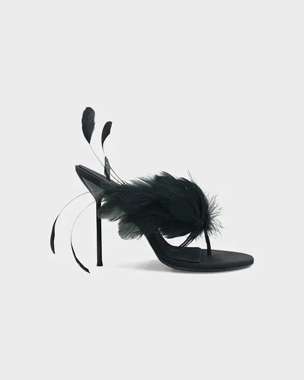Lidia Feather Thong Siyah Kadın Terlik