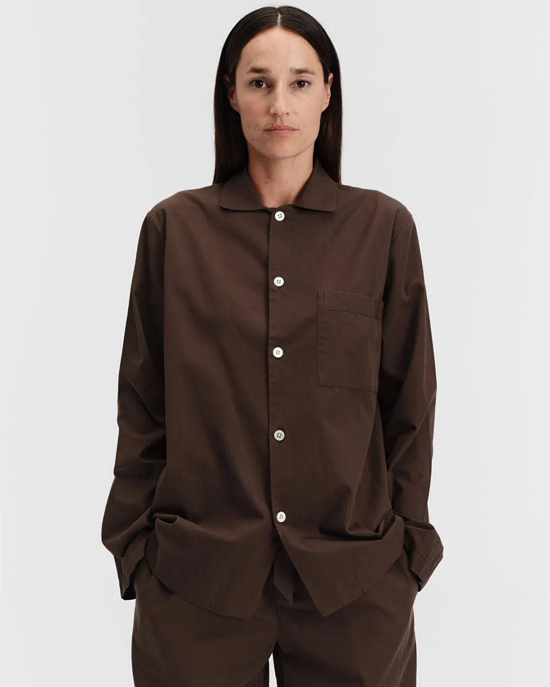 Kahverengi Poplin Kadın Pijama Üstü - 4