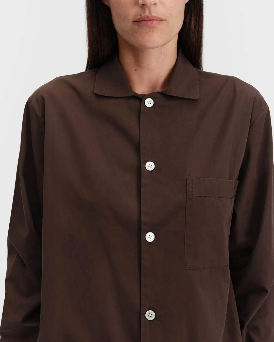 Kahverengi Poplin Kadın Pijama Üstü - 5