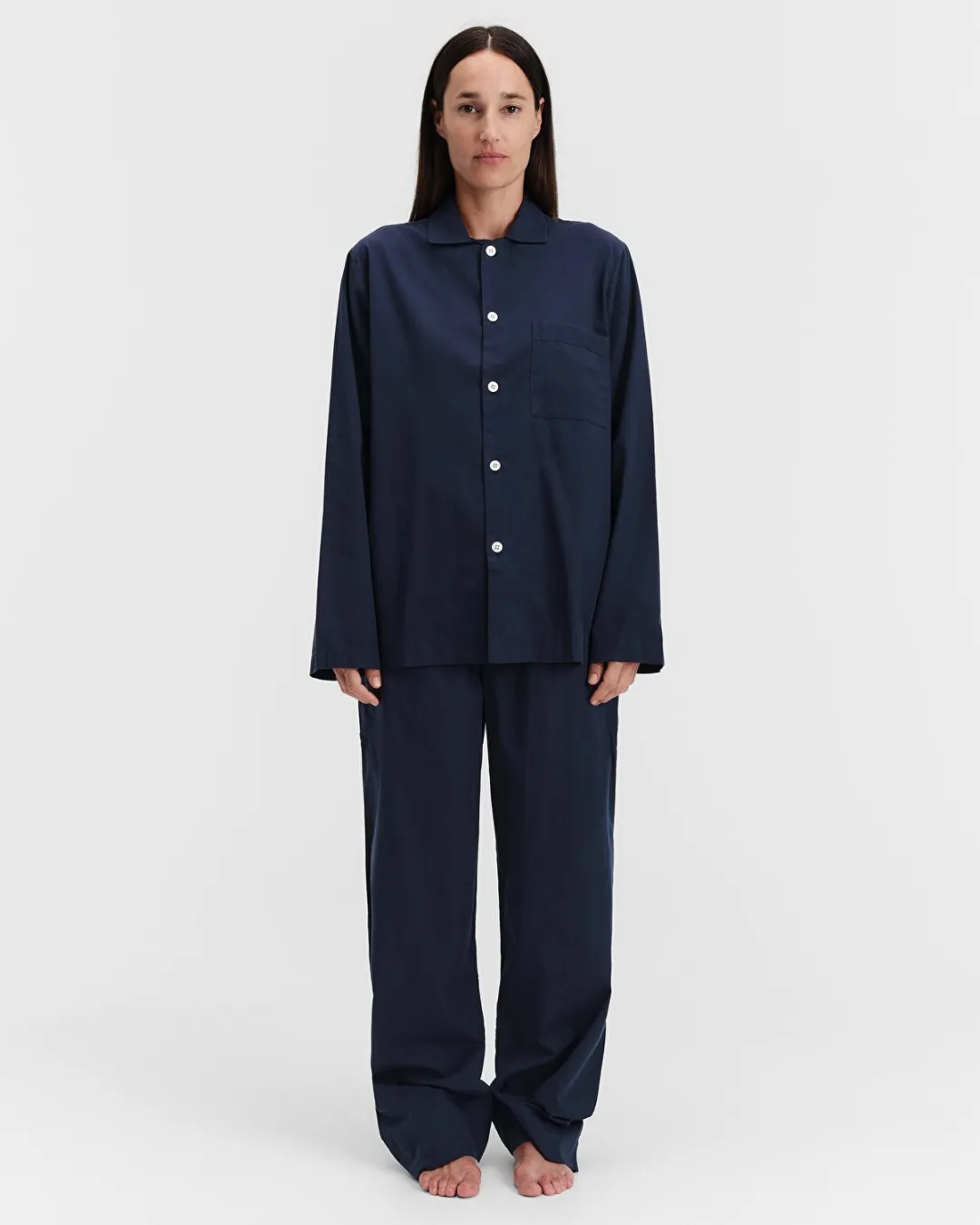 Lacivert Poplin Kadın Pijama Üstü - 2
