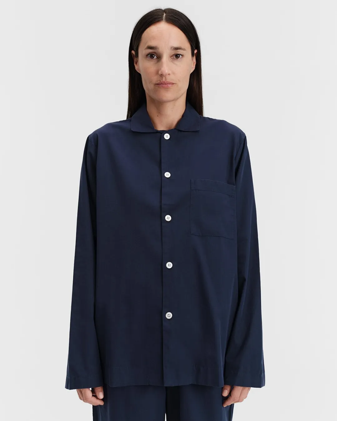 Lacivert Poplin Kadın Pijama Üstü - 4