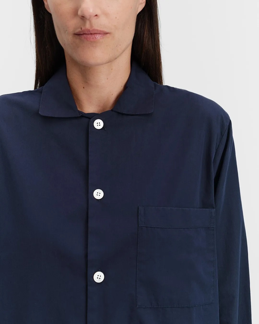 Lacivert Poplin Kadın Pijama Üstü - 0