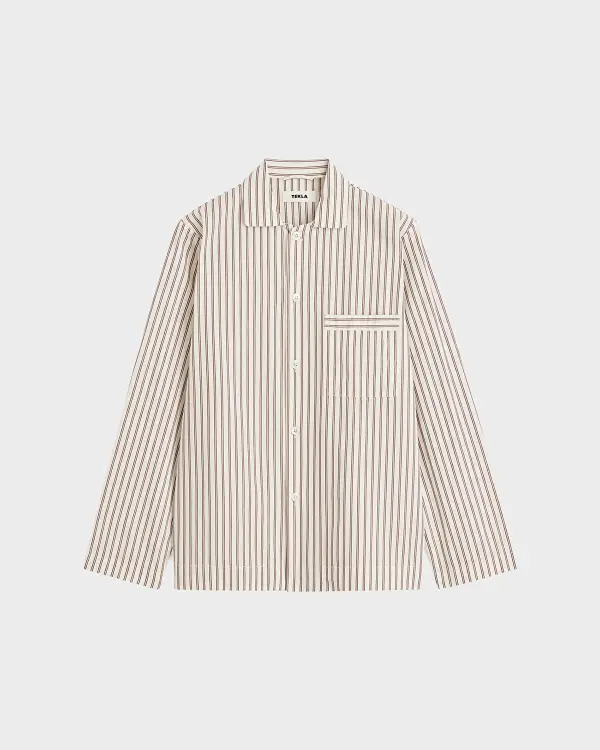 Bej-Beyaz Poplin Kadın Pijama Üstü