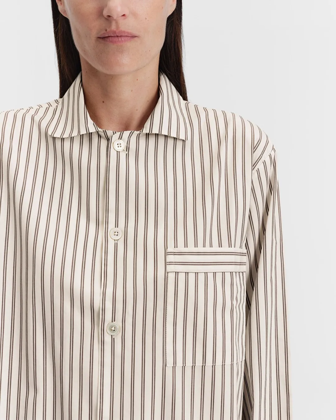 Bej-Beyaz Poplin Kadın Pijama Üstü - 0