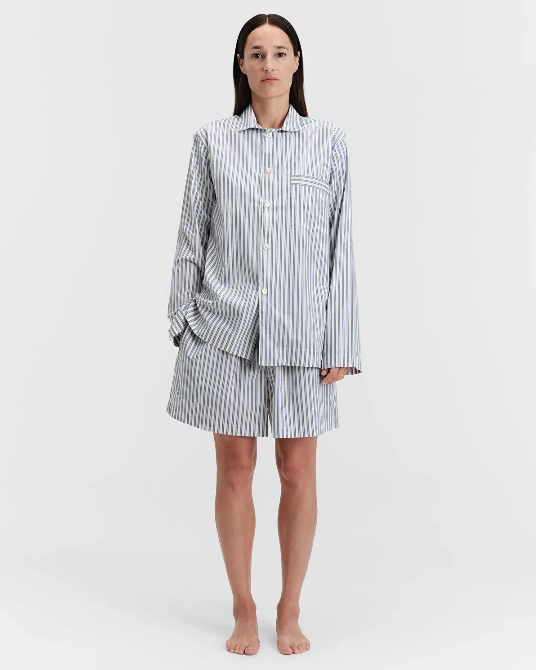 Mavi-Beyaz Poplin Kadın Pijama Şortu - 2