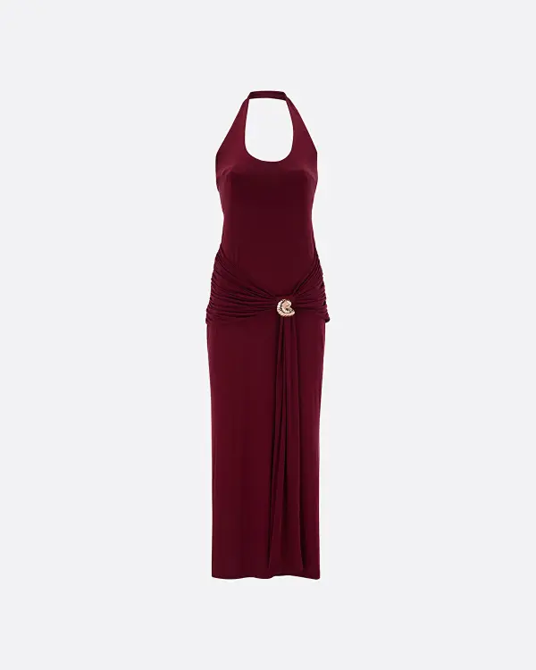 Julietta Halter Yaka Bordo Kadın Elbise