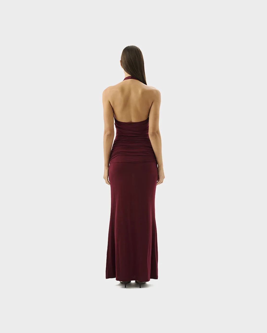 Julietta Halter Yaka Bordo Kadın Elbise - 5