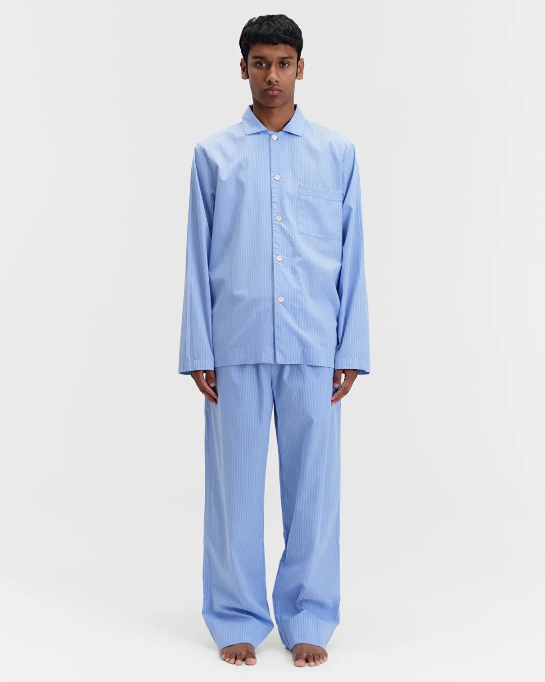 Mavi-Beyaz Poplin Erkek Pijama Üstü - 2