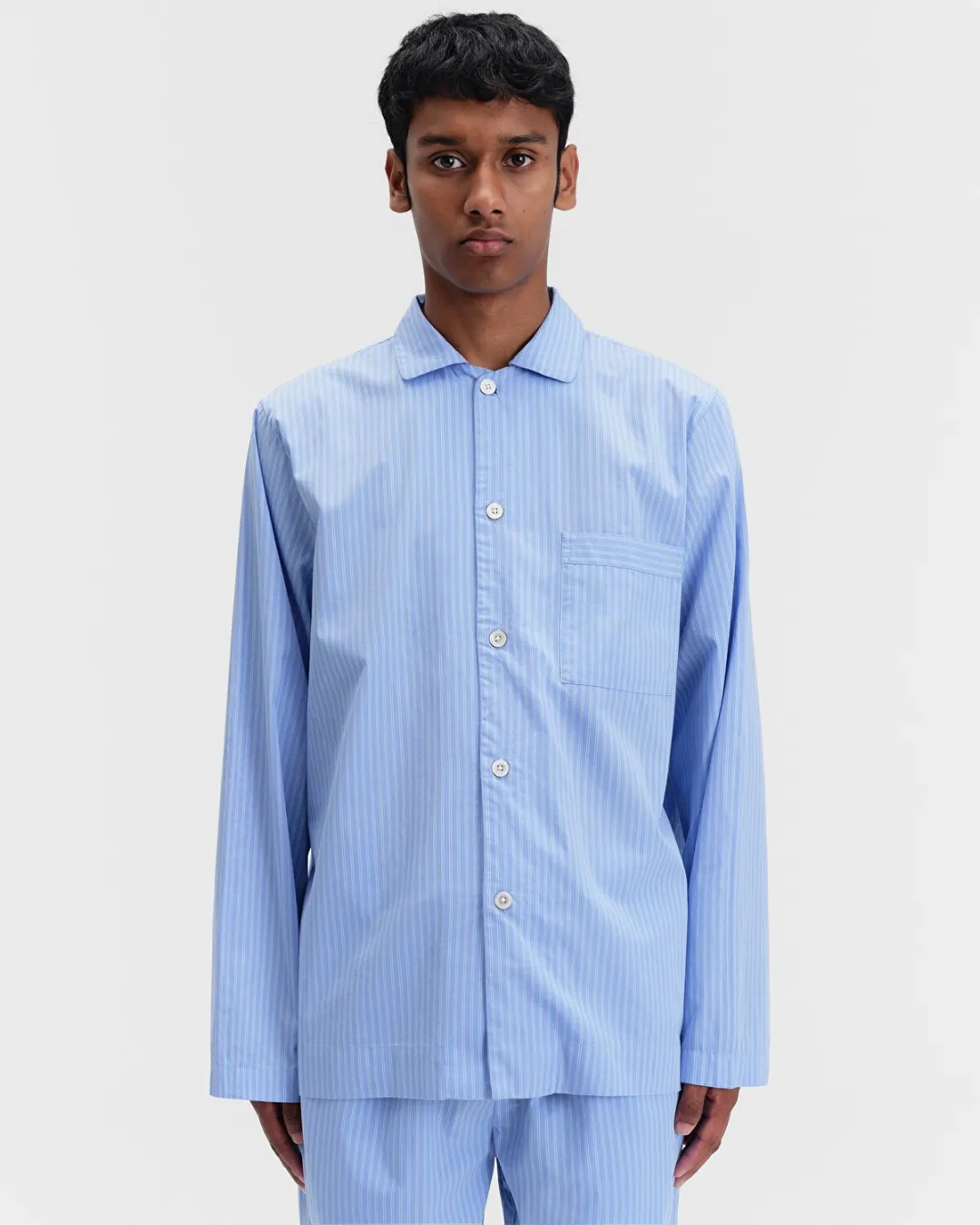 Mavi-Beyaz Poplin Erkek Pijama Üstü - 4