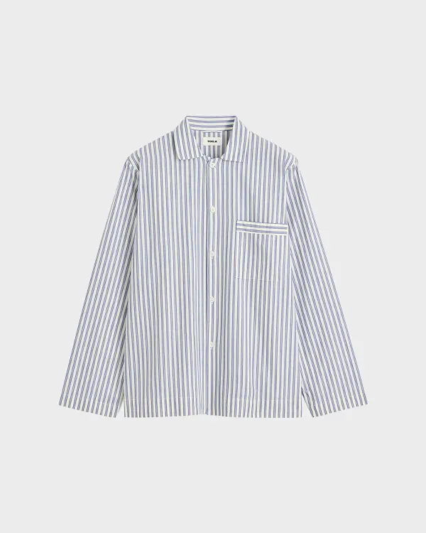 Mavi-Beyaz Poplin Kadın Pijama Üstü