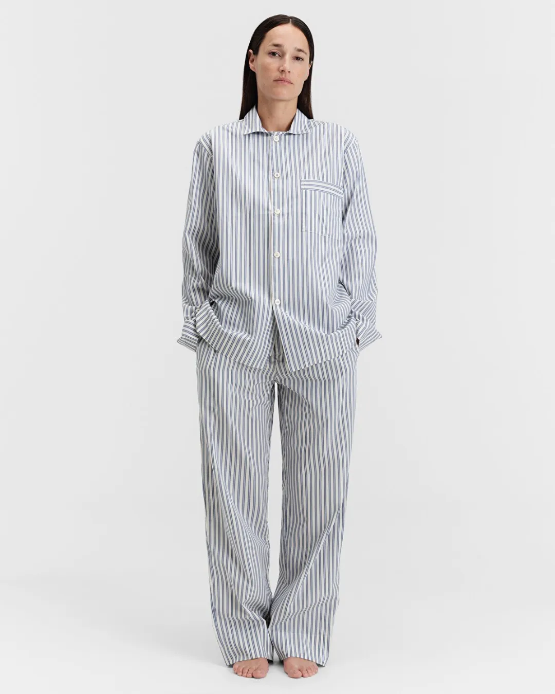 Mavi-Beyaz Poplin Kadın Pijama Üstü - 2