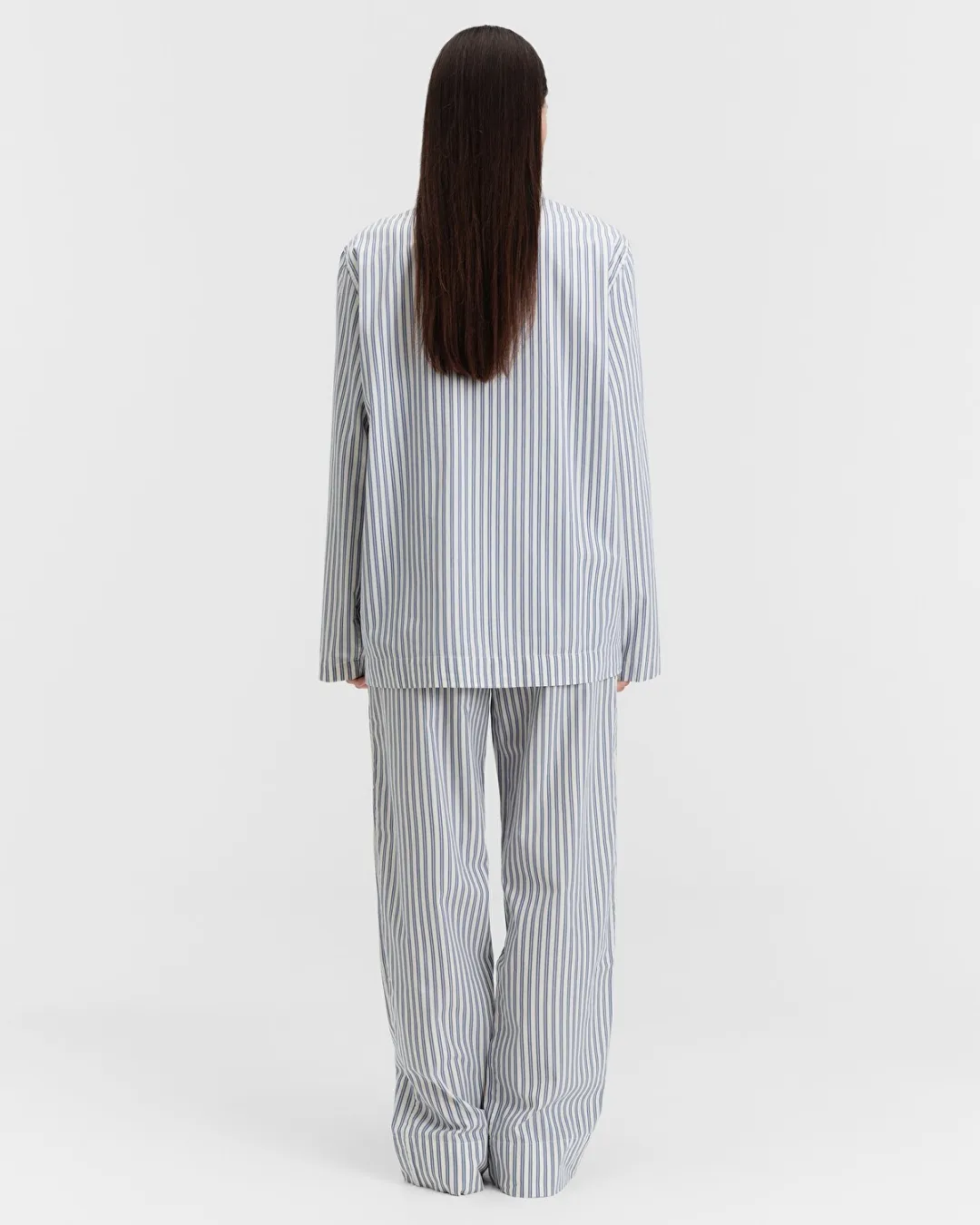 Mavi-Beyaz Poplin Kadın Pijama Üstü - 3