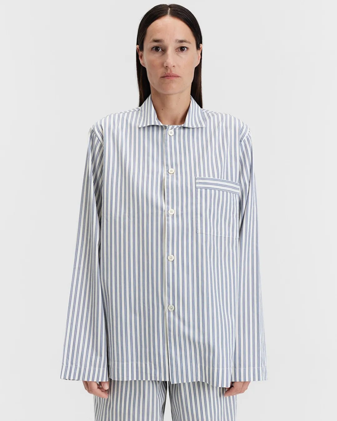 Mavi-Beyaz Poplin Kadın Pijama Üstü - 4