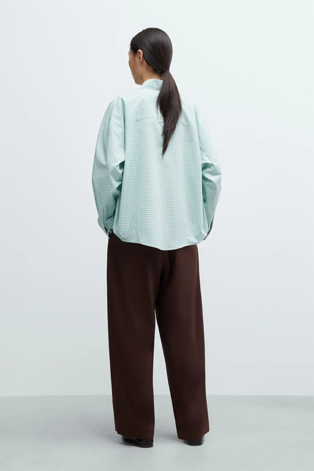 Oversize Yeşil-Ekru Kadın Gömlek - 3
