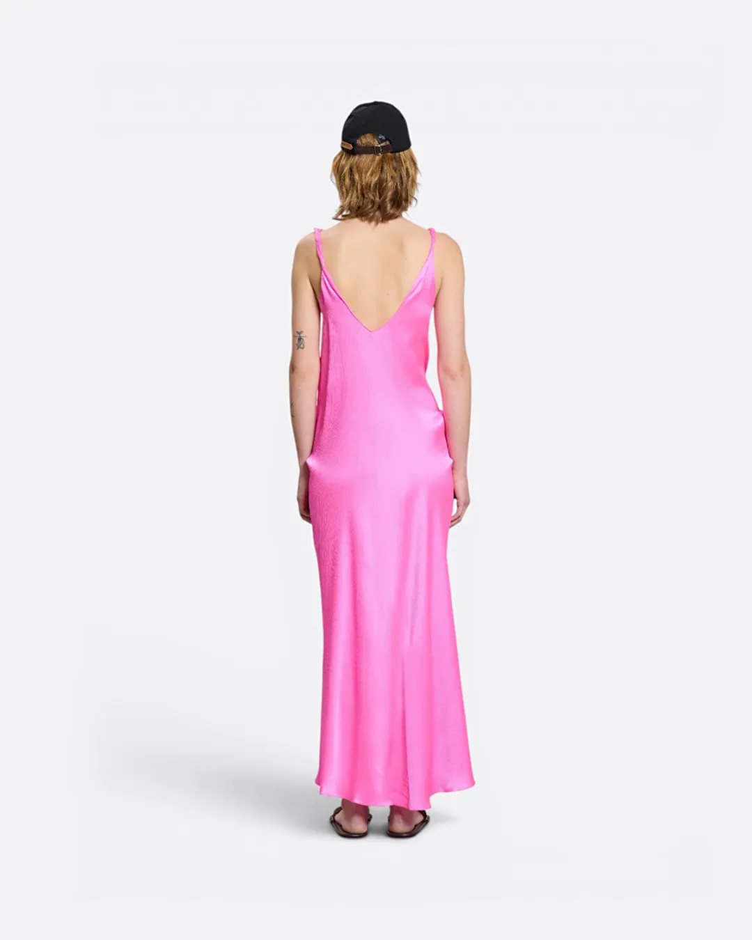 Belden Bağlamalı Pembe Kadın Elbise - 4
