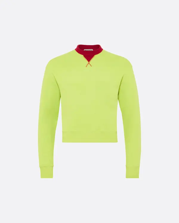 Kontrast Yakalı Açık Yeşil Erkek Sweatshirt