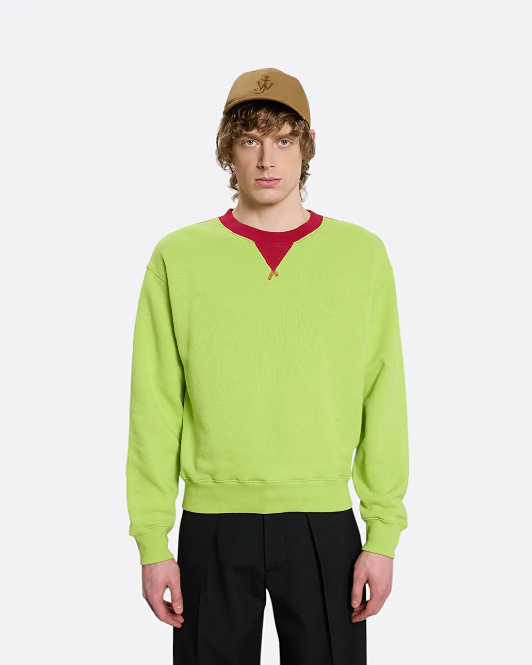 Kontrast Yakalı Açık Yeşil Erkek Sweatshirt - 3