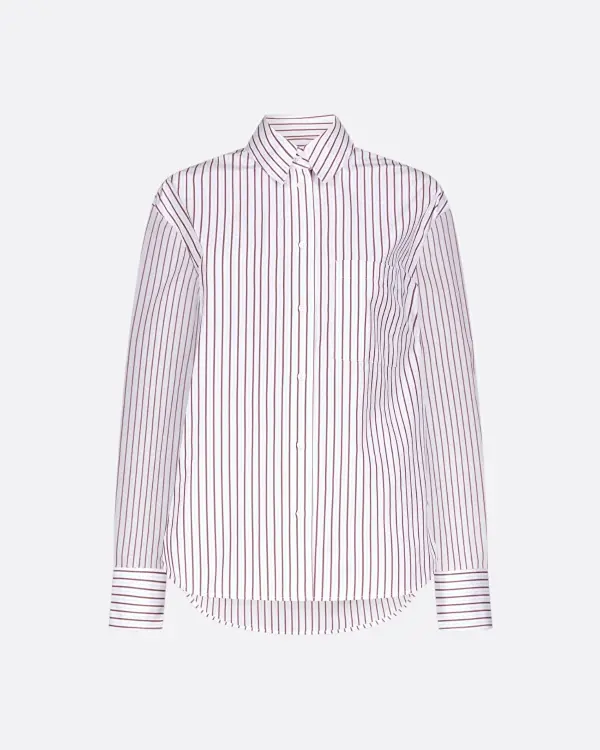 Maud Oversize Mavi-Bordo Kadın Gömlek