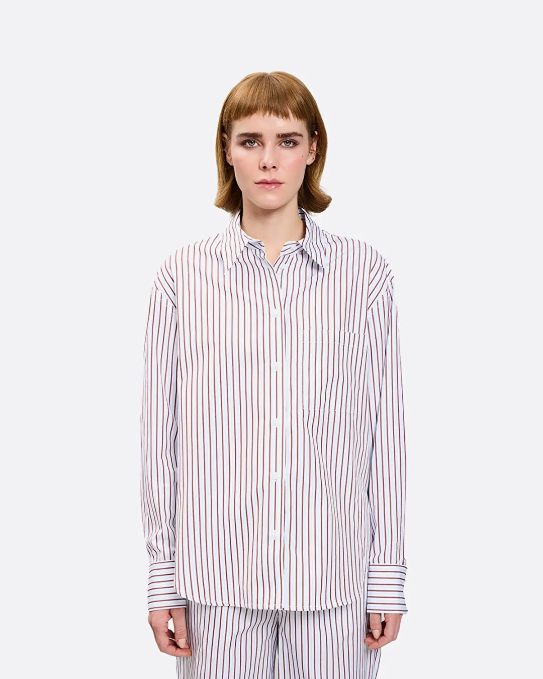 Maud Oversize Mavi-Bordo Kadın Gömlek - 3