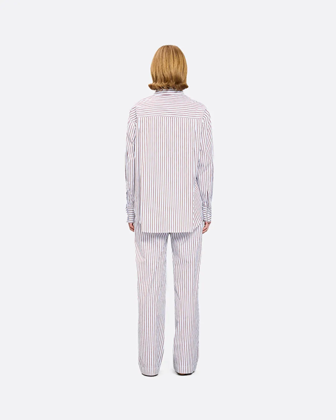 Maud Oversize Mavi-Bordo Kadın Gömlek - 4