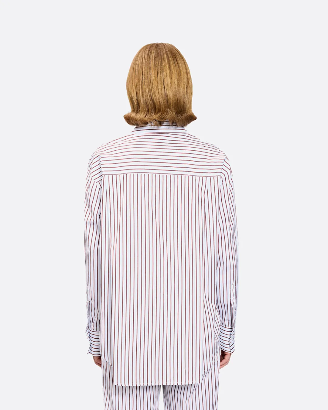 Maud Oversize Mavi-Bordo Kadın Gömlek - 5