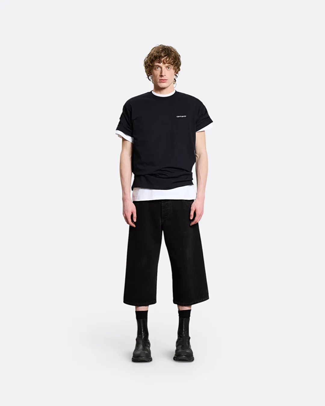 Script Embroidery Siyah Erkek T-shirt - 2