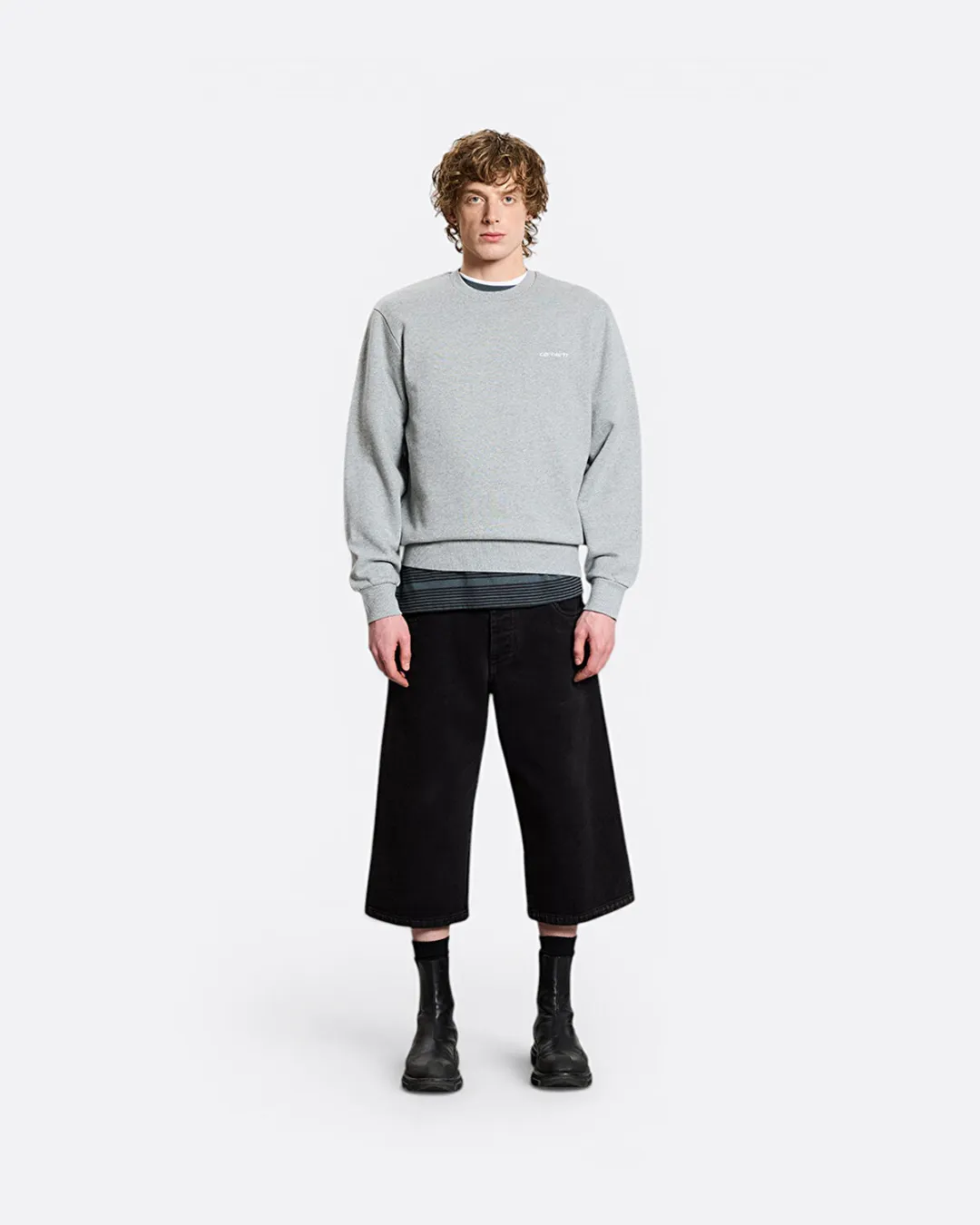 Script Embroidery Gri Erkek Sweatshirt - 2