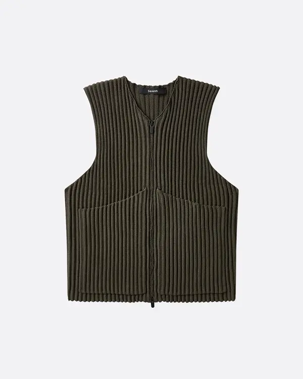 Rib Knit Utility Yeşil Erkek Yelek