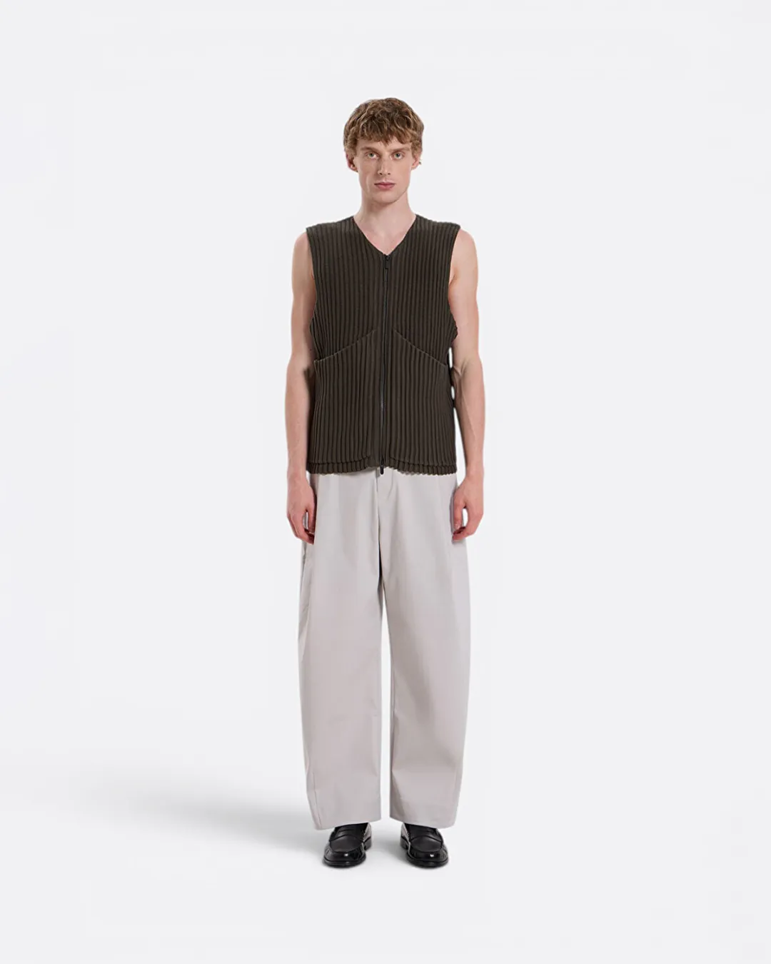 Rib Knit Utility Yeşil Erkek Yelek - 2