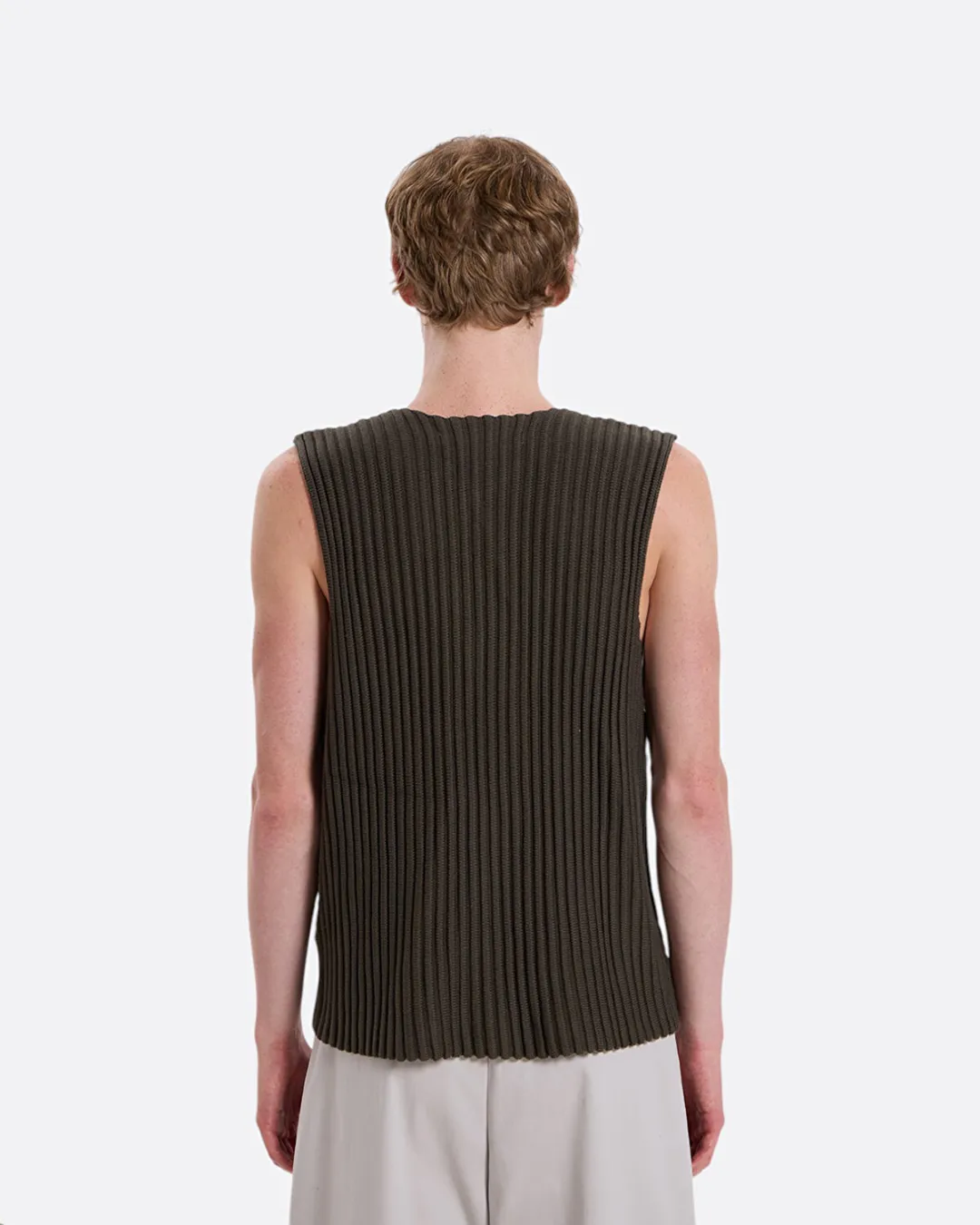 Rib Knit Utility Yeşil Erkek Yelek - 4