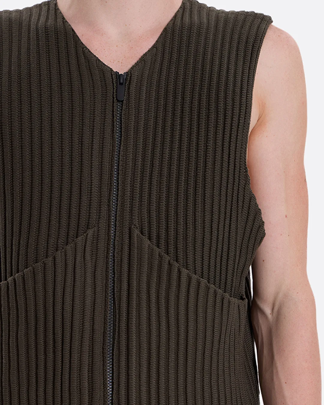 Rib Knit Utility Yeşil Erkek Yelek - 0