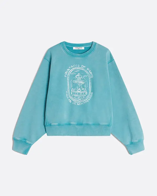 Fountain Stamp Faded Relaxed Mavi Kadın Sweatshirt