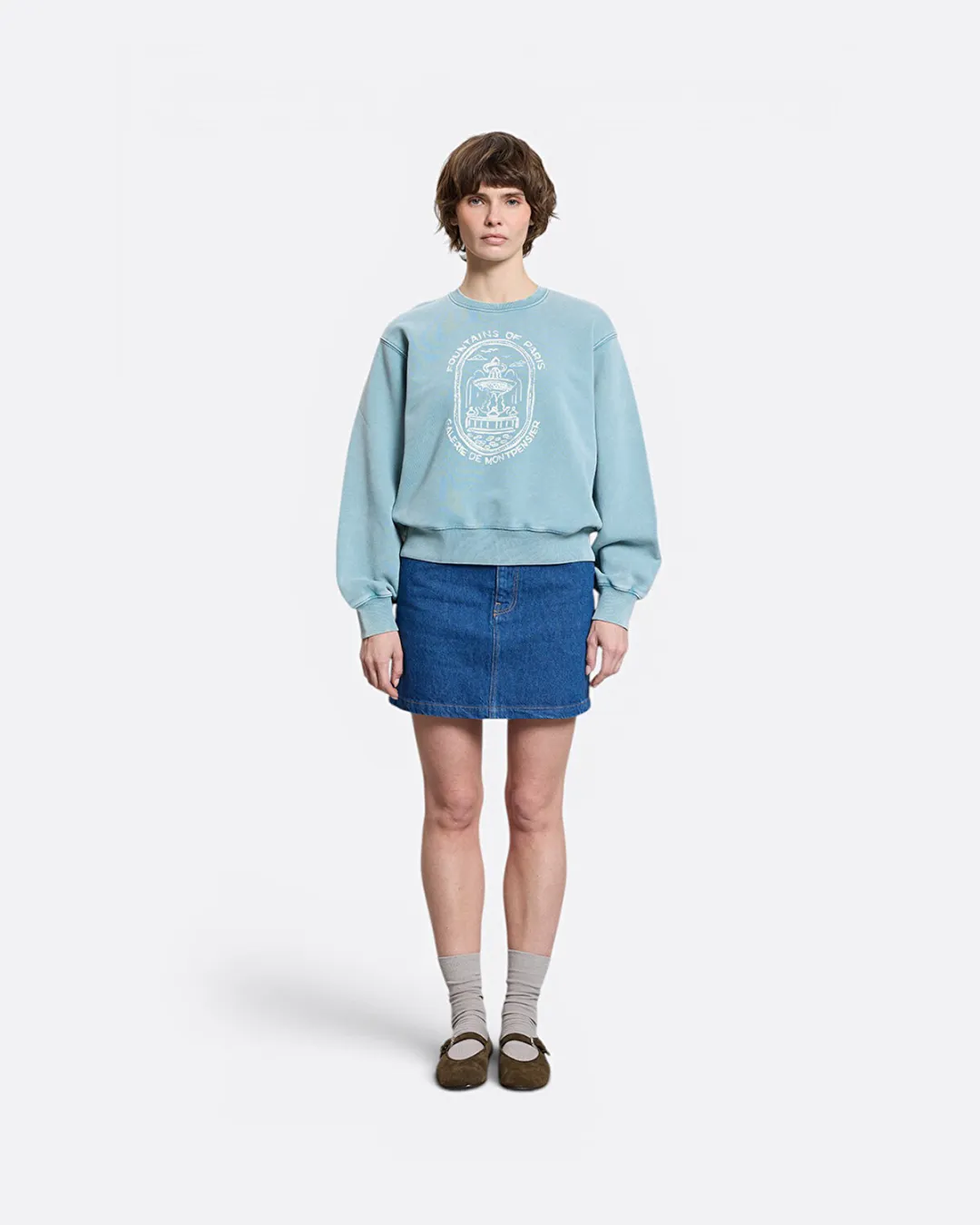 Fountain Stamp Faded Relaxed Mavi Kadın Sweatshirt - 2