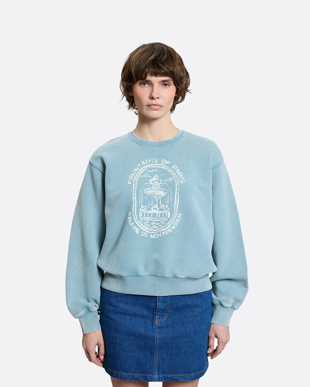 Fountain Stamp Faded Relaxed Mavi Kadın Sweatshirt - 3