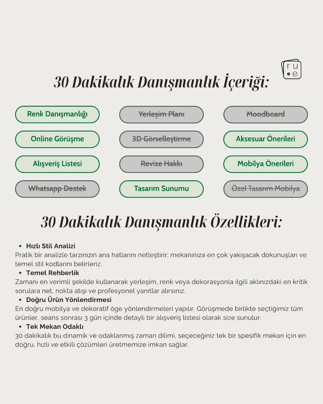 30 Dakikalık Danışmanlık Seansı: Online Danışmanlık ve Mekan Analizi - 2